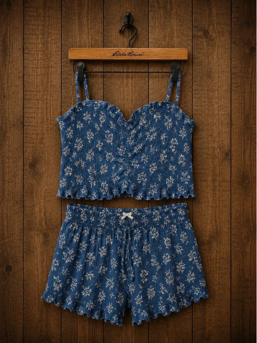 Womens 2 piece outfit blue with White floral print XL